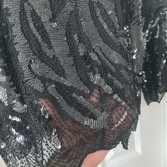Vintage sequined and beaded flame print black long sleeve evening blouse top S - Picture 2 of 4